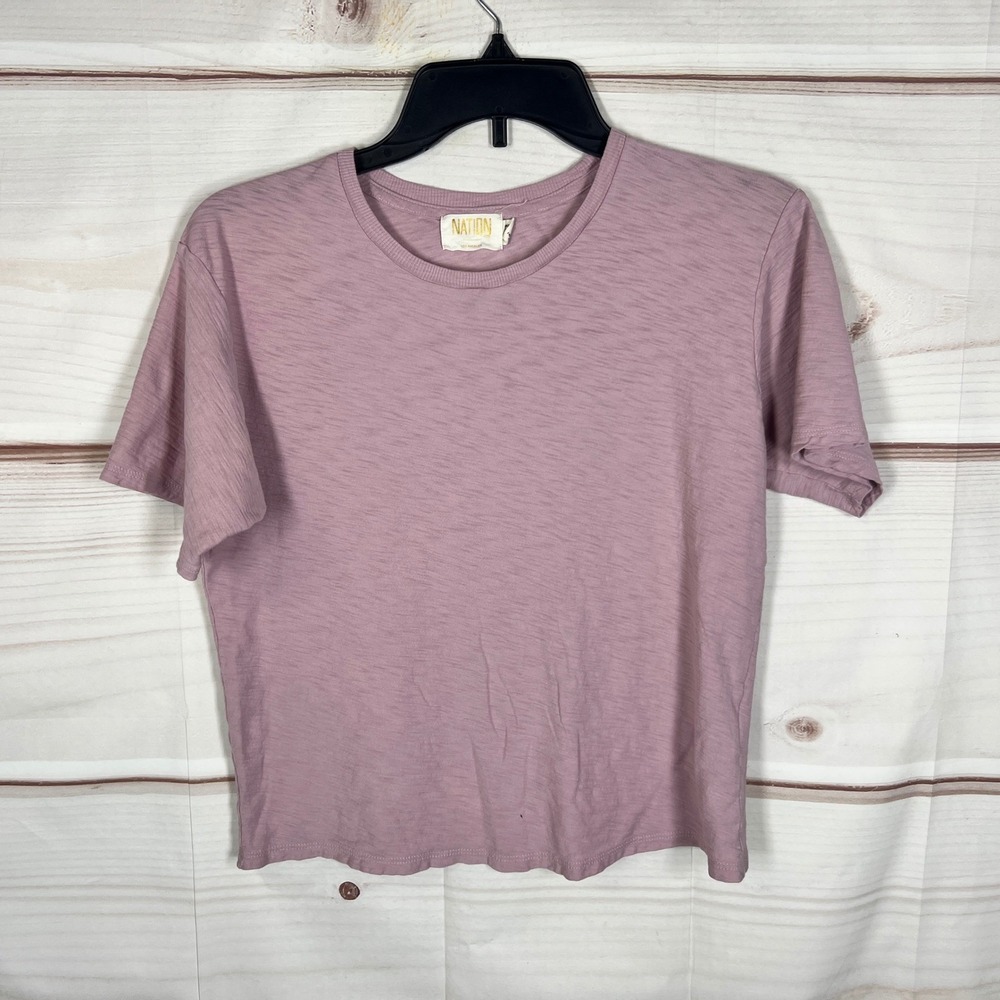 NATION LTD Pima Cotton T-Shirt Womens XS Purple Solid Short Sleeve Slub Knit Tee